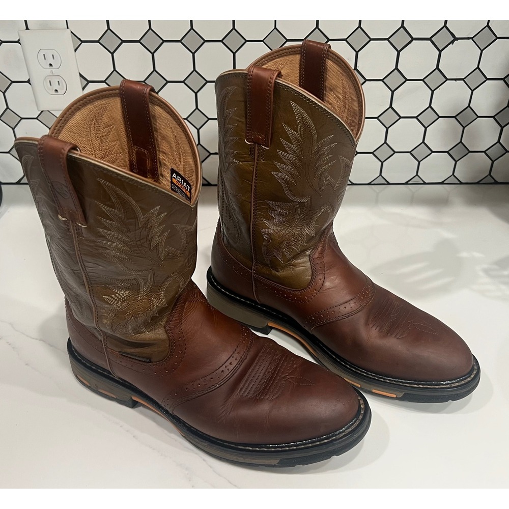 Ariat Mens Rebar Flex Western Work Boots Brown Leather Round Toe 12D 10019047